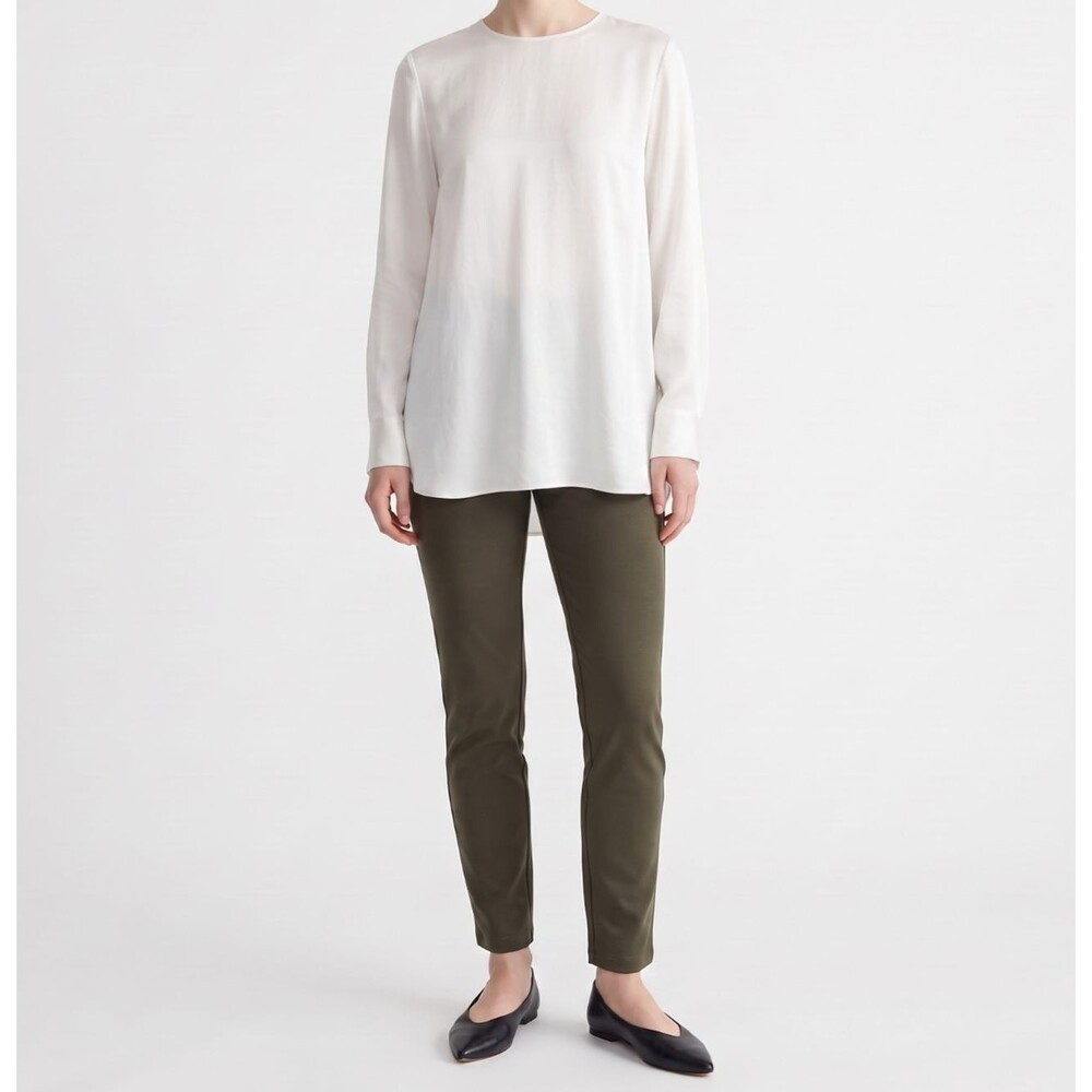 Eileen Fisher NEW Slim Ankle Pant PM Petite Medium Woodland Olive Green Pull On